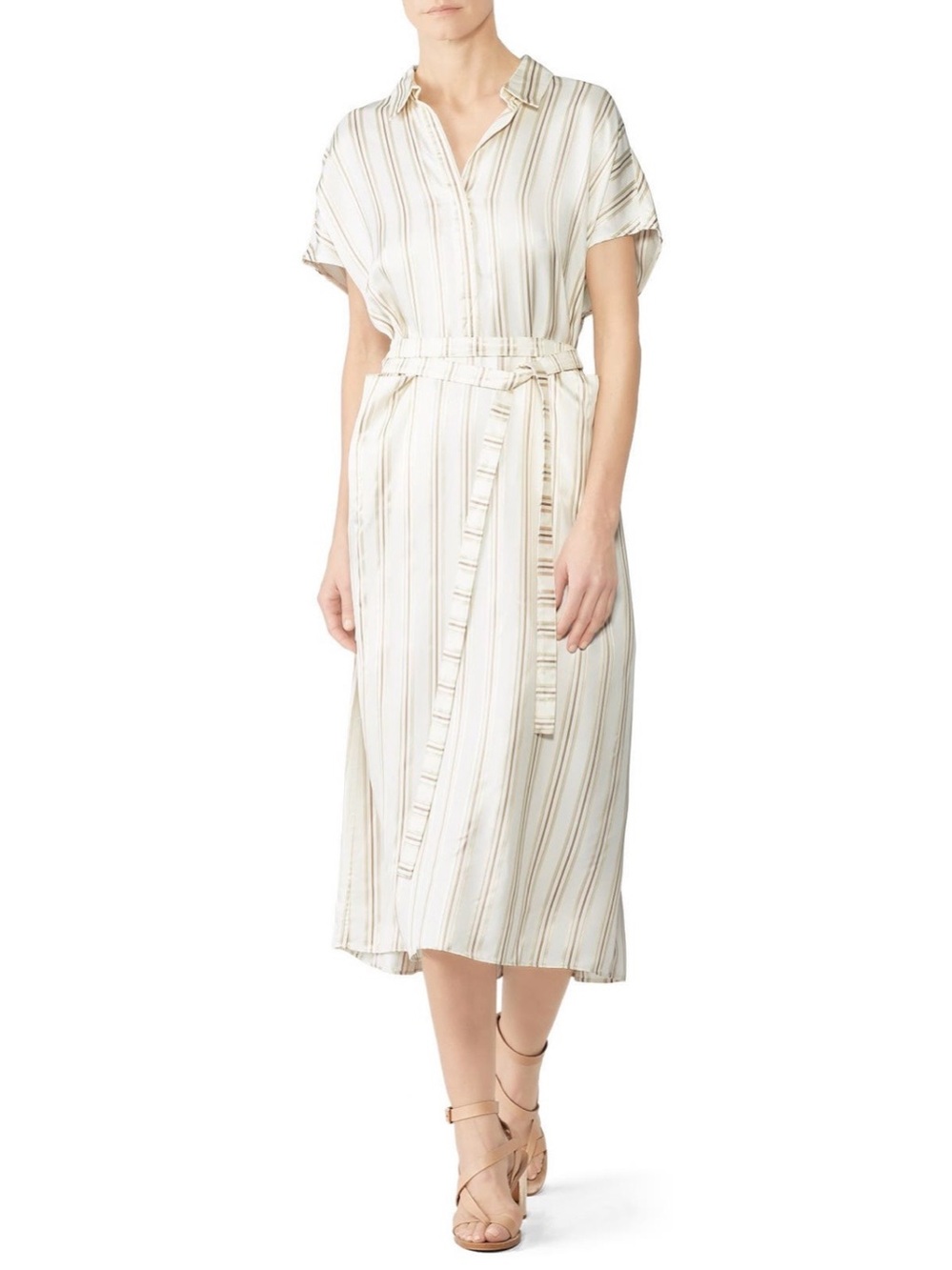 CO~Ivory Striped Midi Shirt Dress with Tie Waist~Size Medium~$895~